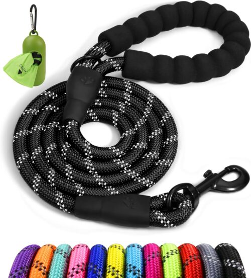 6_Taglory Rope Dog Leash 6 FT with Comfortable Padded Handle, Highly Reflective Threads Leash and Anti-Tangle Clip for Walking Medium Large Dogs, 1/2 inch