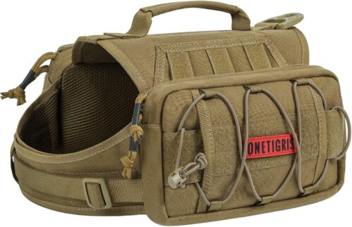 5_OneTigris Dog Backpack for Medium & Large Dogs, Nylon Backpack for Dogs Tactical Pet Backpack with Side Pockets for Hiking Walking Training Running