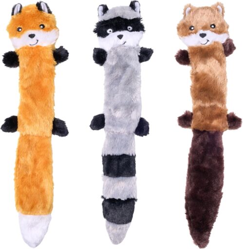 1_ZippyPaws Skinny Peltz – No Stuffing Dog Toy Pack to Keep Them Busy, for Medium and Large Dogs, Squeaky Pet Toys, Unstuffed Chew Toys, Soft Plush Variety Pack, Fox, Raccoon, and Squirrel – 18″