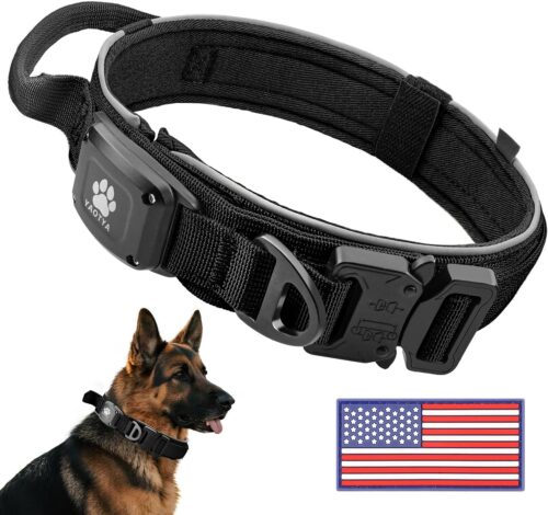 1_2026 Upgrade Dog Collar with IPX8 Waterproof AirTag Holder,Military Tactical Comfortable Control Handle and Ultra-Durable Metal Buckle/Night Reflective,GPS Collar for Medium to Large Dogs