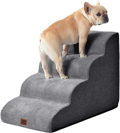 4_Curved Dog Stairs Ramp for High Beds 19.7″ H, 4-Step Dog Steps for Small Dogs and Cats, Pet Stairs for High Bed Climbing, Non-Slip Balanced Pet Step Indoor