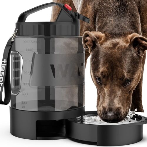5_lesotc Portable Dog Travel Water Bottle, 77oz Large Travel Water Bowl for Dogs Camping Hiking Beach Hunting Essentials, Big Pet Bottles Bowl Water Dispenser for On The Go Park Car Walking Accessories