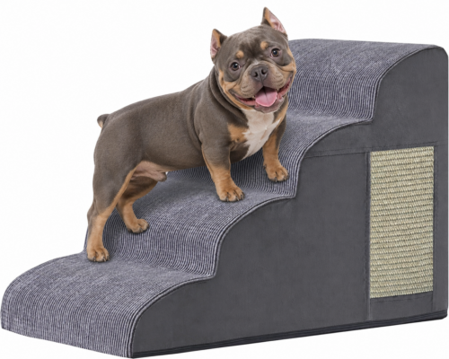 3_Dog Stairs for Small Dogs, 4-Step Dog Ramp for Bed 19.7″ H, Dogs Steps for Bed, Couch, Pet Stairs with Non-Slip Bottom Design