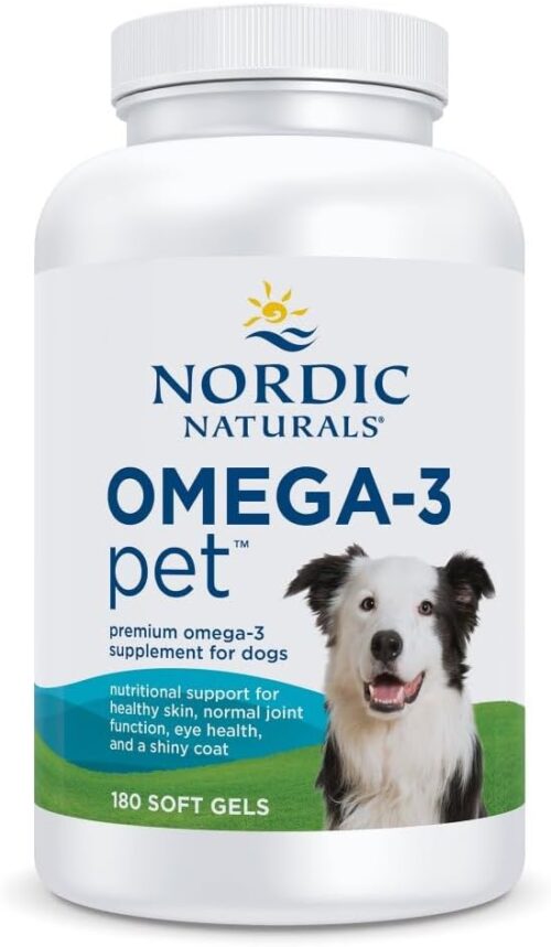 Nordic Naturals Omega-3 Pet, Unflavored – 180 Soft Gels – 320 mg Omega-3 Per Soft Gel – Fish Oil for Dogs with EPA & DHA