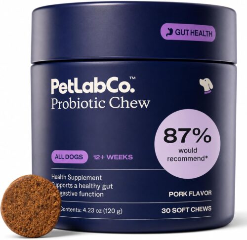 PetLab Co. Probiotic Chews for Dogs, 30 Soft Chews, Pork | 8-strain probiotic blend with prebiotics to support digestive health, skin and seasonal allergy support