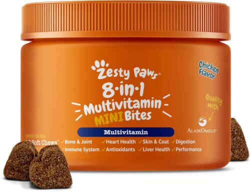 Zesty Paws Dog Multivitamin, Chewable Dog Vitamins and Supplements for Hip & Joints, Skin & Coat, Omega 3 Fish Oil for Dogs
