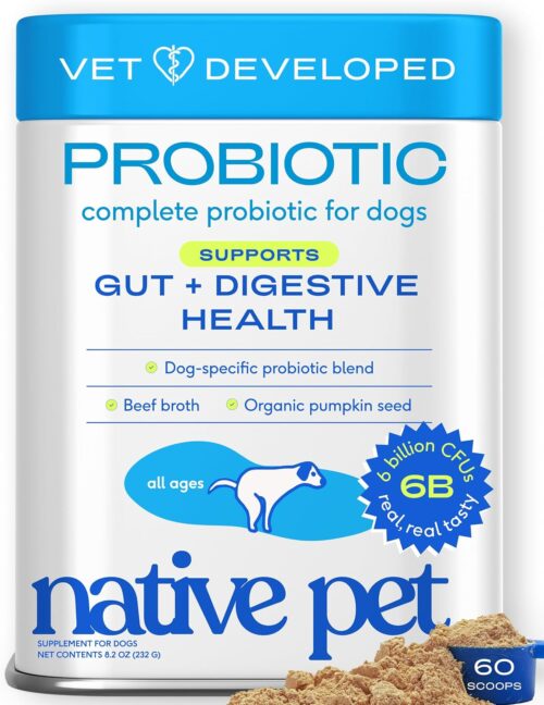 Native Pet Probiotics for Dogs – Dog Probiotic Powder for Gut & Digestive Health, Vet-Formulated 6B CFUs Dog-Specific Probiotic Strains, Supports Stool Quality & Diet Transitions