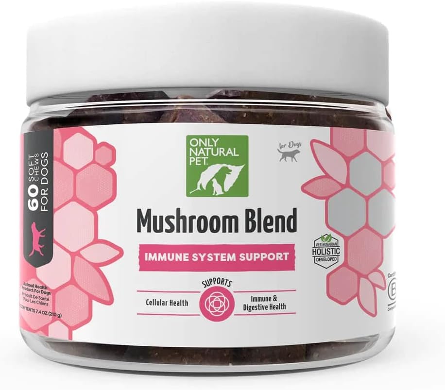 Only Natural Pet Mushroom Blend Immune System Support Supplement for Dogs - Boost Healthy Cellular, Digestive, & Liver Function - Multivitamin Beta-Glucan & Antioxidant