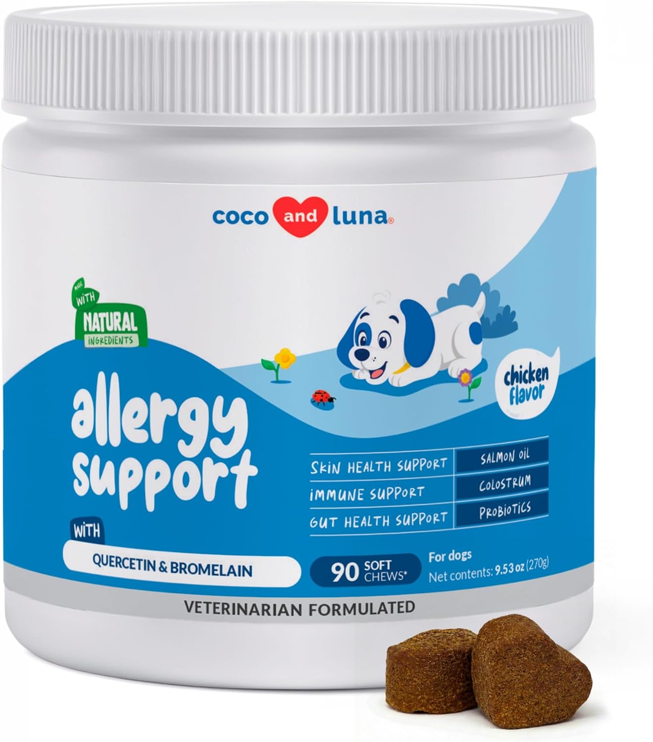 Dog Allergy Relief 90 Soft Chews - Itchy Skin, Immune & Quercetin With Quercetin, Colostrum, Omega 3 & Probiotics. Relieves itchy skin, ear itching, seasonal allergy & boosts immunity