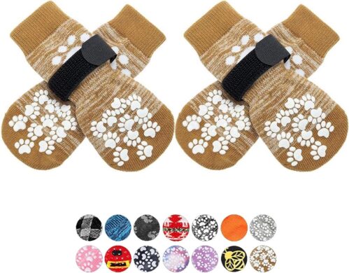 Anti Slip Dog Socks to Prevent Licking Paws, Dog Shoes for Hot Pavement, Dog Booties for Small Medium Large Senior Dogs, Traction Control Boots & Paw Protectors for Hardwood Floors