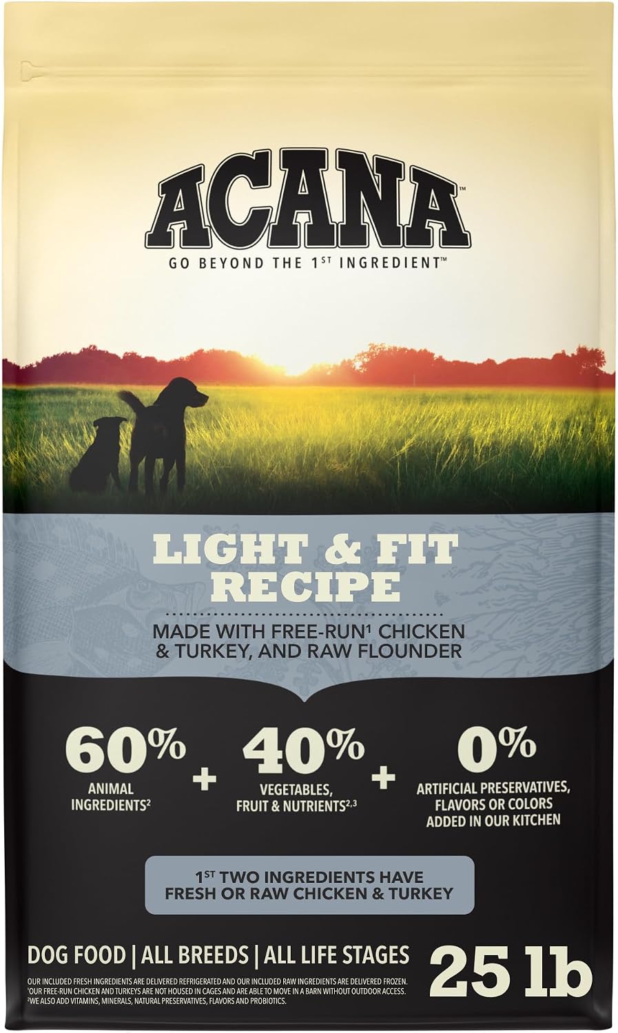 ACANA Grain Free Dry Dog Food Light & Fit Recipe 25lb Bag | Freeze Dried, High Protein, Made in the USA, Global Quality Ingredients