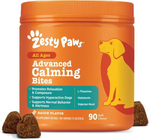 Zesty Paws Advanced Calming Chews for Dogs – Melatonin, Bacon