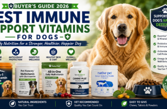 olden Retriever with immune support vitamins for dogs featuring multivitamins, probiotics, antioxidants, omega-3s, and essential nutrients for canine wellness.