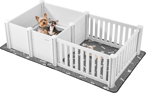 VEVOR Dog Whelping Box with spacious PVC enclosure and adjustable entrance for mother dogs and newborn puppies.